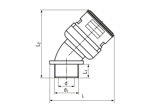 带尺寸的技术图：REIKU® VM-ARB - 45°弯头 带有集成密封圈与金属外螺纹