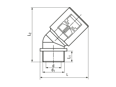 带尺寸的技术图：REIKU® VM-AOB - 45°弯头 带有外螺纹