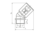Technical drawing with dimensions of REIKU® VM-AOB - Elbows 45° with male thread