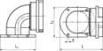 带尺寸的技术图：REIKU® PAWOG - 连接器90°，带法兰 用于波纹管