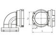 Technical drawing with dimensions of REIKU® PASOB - Swivelable elbows 90° for tubings