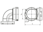 带尺寸的技术图：REIKU® PASOB - 90°可旋转固定连接器 用于波纹管