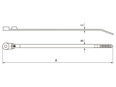 Technical drawing with dimensions of ABB® Ty-Rap® - Cable ties with integrated mounting hole with barb stainless steel A4