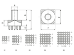 带尺寸的技术图：MTCONNECTIVITY Power Tower - Power Tower 带外螺纹，重载 Press-Fit 技术，引脚覆盖整个底面