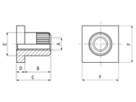 Technical drawing with dimensions of MTCONNECTIVITY Power 2 Socket - Power 2 Socket two-piece, internal thread