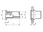 Technical drawing with dimensions of BCT® RBM/FK - Blind rivet nuts Multigrip knurled shank, flat head, open end