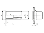 带尺寸的技术图：BCT® BS/KS - 铆螺母, 微型 圆杆，小型沉头，开口型