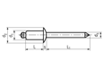 带尺寸的技术图：FASTEKS® FBR KSD...SSA4 - 抽芯铆钉 标准型 扁圆头