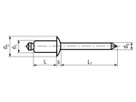 带尺寸的技术图：FASTEKS® FBR KSD...SSA4 - 抽芯铆钉 标准型 扁圆头