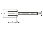 Technical drawing with dimensions of POP® LD…SB - Sealing blind rivets IMEX dome head