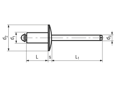 Technical drawing with dimensions of FASTEKS® FBR KSL...SSA2 - Blind rivets Standard large head