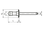Technical drawing with dimensions of AVDEL® Avex® 1624 - Blind rivets Multigrip dome head