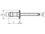 Technical drawing with dimensions of AVDEL® Avex® 1663 - Blind rivets Multigrip dome head