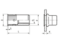 带尺寸的技术图：BCT® RBM/KS - 铆螺母, 多重铆接范围 滚花，小沉头，开口型