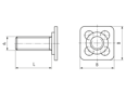 带尺寸的技术图：bigHead® M1/B15 - 与螺柱压焊 正方形头 15 x 15 mm