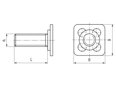 Technical drawing with dimensions of bigHead® SM1/B15 - Fastener with threaded stud square head 15 x 15 mm