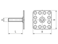 带尺寸的技术图：bigHead® SM1/B32 - 与螺柱压焊 正方形头 32 x 32 mm