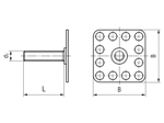 带尺寸的技术图：bigHead® SM1/B32 - 与螺柱压焊 正方形头 32 x 32 mm