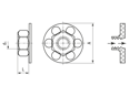Technical drawing with dimensions of bigHead® F1/S20 - Fastener with nut round head Ø 20 mm sighted