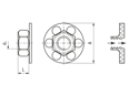Technical drawing with dimensions of bigHead® F1/S23 - Fastener with nut round head Ø 23 mm sighted