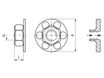 Technical drawing with dimensions of bigHead® F1/S23 - Fastener with nut round head Ø 23 mm sighted
