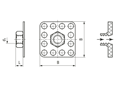 Technical drawing with dimensions of bigHead® SF1/S32 - Fastener with nut square head 32 x 32 mm sighted