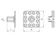 Technical drawing with dimensions of bigHead® SF2/S32 - Fastener with threaded collar square head 32 x 32 mm sighted