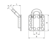 Technical drawing with dimensions of bigHead® M7/B32-45° - Fastener with loop square head 32 x 32 mm