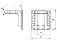 Technical drawing with dimensions of bigHead® M8/B32-90º - Fastener with loop square head 32 x 32 mm