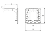 Technical drawing with dimensions of bigHead® M8/B32-90º - Fastener with loop square head 32 x 32 mm