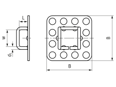 带尺寸的技术图：bigHead® SB32 - 与线缆夹压焊 正方形头 32 X 32 mm