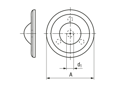 Technical drawing with dimensions of bigHead® S3EN - Spring Clips encapsulated, fixing aid for pins and nails