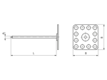 Technical drawing with dimensions of bigHead® SM5/B32 - Fastener with nail square head 32 x 32 mm