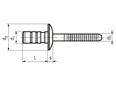 带尺寸的技术图：AVDEL® Stavex® BS01 - 多鼓型抽芯铆钉 扁圆头