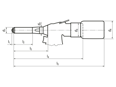 Technical drawing with dimensions of KOENIG EXPANDER® EXTOOL 030 - Hydraulic-pneumatic tool without nosepiece with mandrel collection device, for sealing plugs type HK, SK/SKC, LK