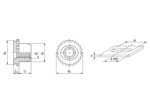 Technical drawing with dimensions of PEM® FE/FEO - Miniatur self-clinching nuts for metallic materials