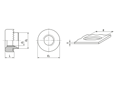 Technical drawing with dimensions of PEM® RHB - Flare-in nuts