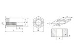 Technical drawing with dimensions of PEM® SOA - Self-clinching threaded standoffs open type, with UNC thread, for aluminum