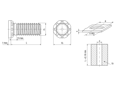 Technical drawing with dimensions of PEM® HFH - Self-clinching threaded studs for metallic materials