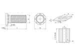 Technical drawing with dimensions of PEM® HFH - Self-clinching threaded studs for metallic materials