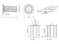 Technical drawing with dimensions of PEM® FHA - Self-clinching threaded studs for metallic materials