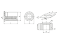 带尺寸的技术图：PEM® microPEM® MSO4 - 小型压铆螺纹嵌入件 开口型，用于不锈钢与金属材质