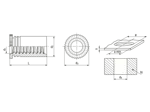 带尺寸的技术图：PEM® DSOS - 压铆螺柱 开口型，用于金属材质