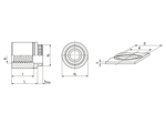 Technical drawing with dimensions of PEM® ReelFast® SMTKFE - Surface mount spacers with adhesive patch, on tape for PC boards
