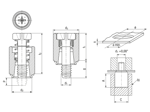 Technical drawing with dimensions of PEM® PFC2P - Self-clinching captive panel screws with phillips recess, with UNF thread, for metallic materials