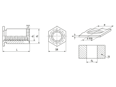 Technical drawing with dimensions of PEM® SOAG - Self-clinching threaded standoffs open type, for aluminum