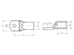 Technical drawing with dimensions of Klauke® MS - Tubular cable lugs standard type, with inspection hole