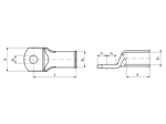 Technical drawing with dimensions of Klauke® F - Tubular cable lugs for fine and superfine stranded round conductors
