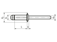 Technical drawing with dimensions of Fast-Tite KBDB…W - Load spreading rivets dome head with neoprene washer