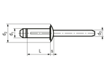 Technical drawing with dimensions of Fast-Tite KBDB…W - Load spreading rivets dome head with neoprene washer